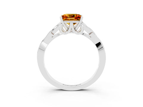 White gold Princess Cut Citrine Solitaire Engagement Ring with Celtic Knot Band and Four-Prong Setting_3