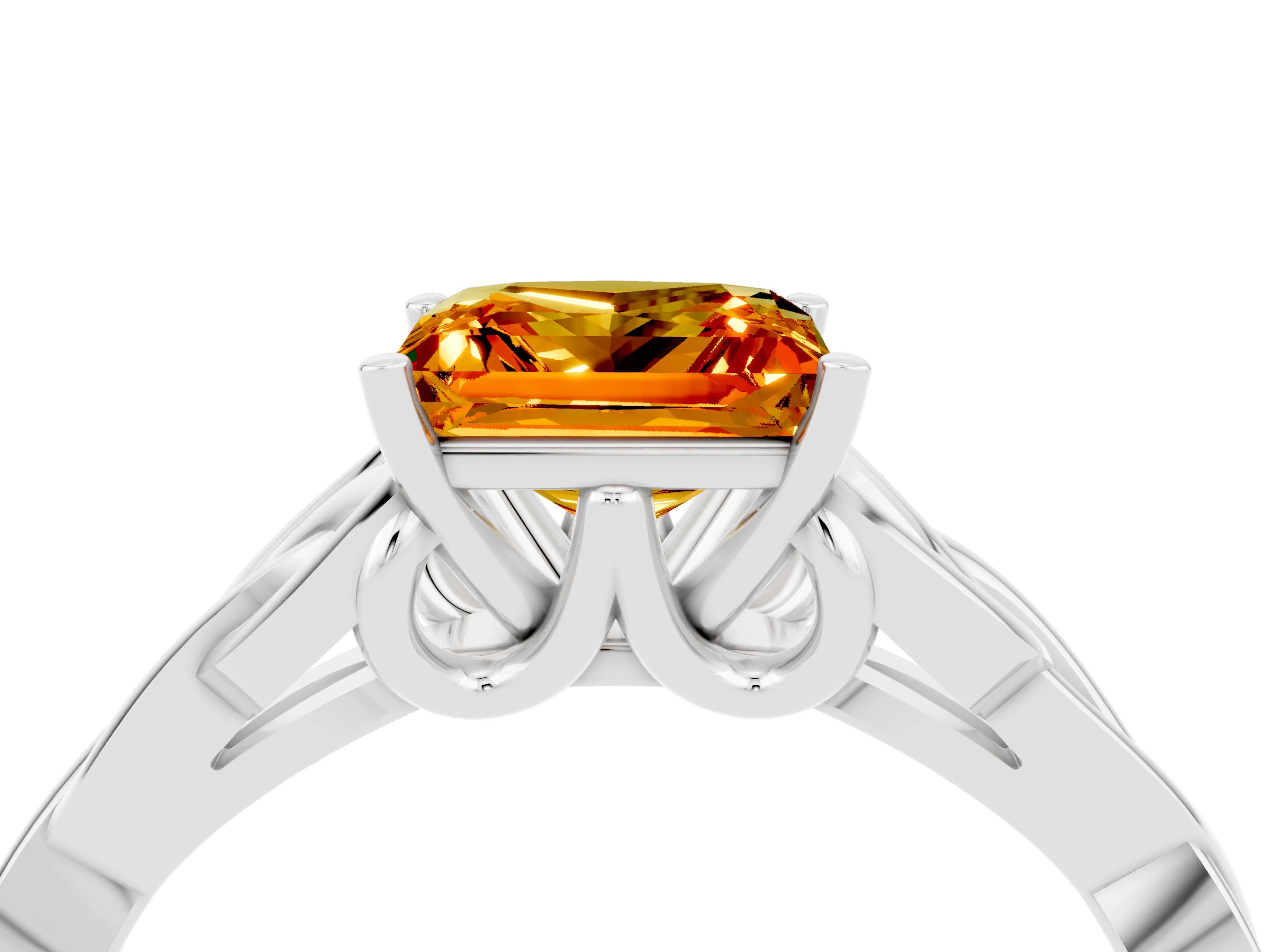 White gold Princess Cut Citrine Solitaire Engagement Ring with Celtic Knot Band and Four-Prong Setting_4