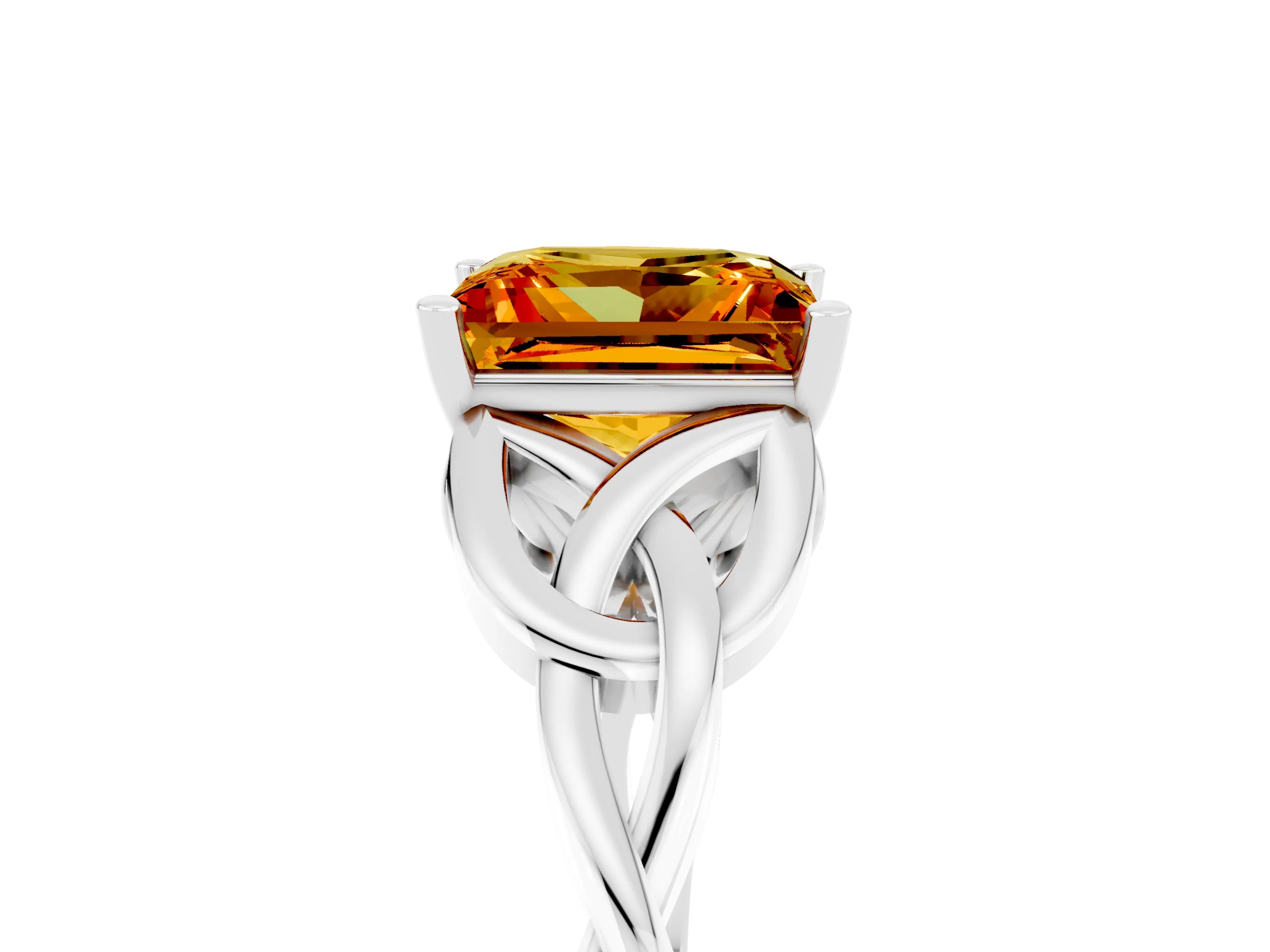 White gold Princess Cut Citrine Solitaire Engagement Ring with Celtic Knot Band and Four-Prong Setting_5