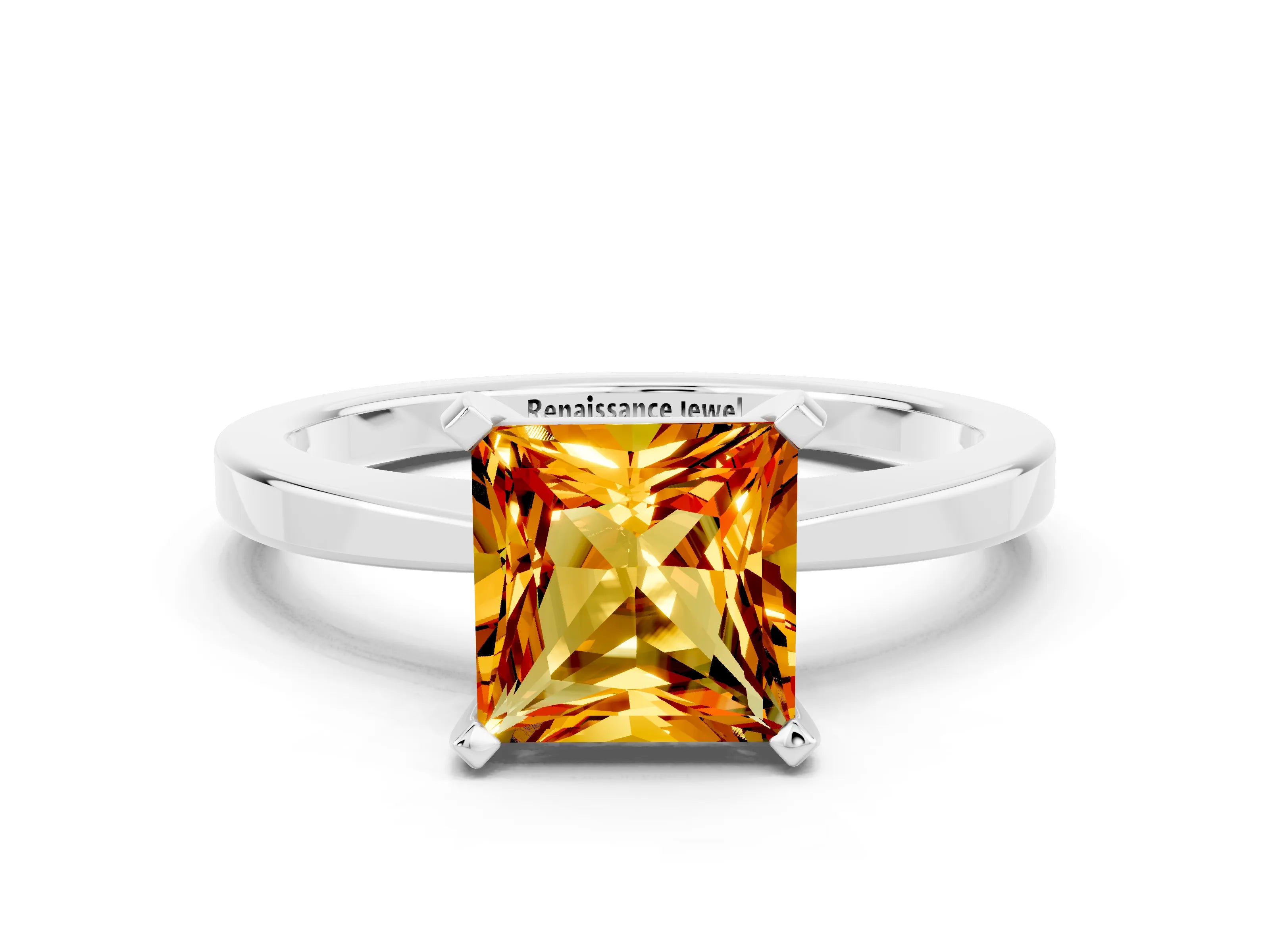 White gold Princess Cut Citrine Solitaire Engagement Ring with Classic Band and Four-Prong Setting_24
