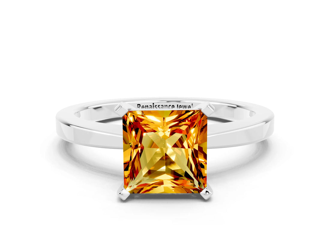 White gold Princess Cut Citrine Solitaire Engagement Ring with Classic Band and Four-Prong Setting_24