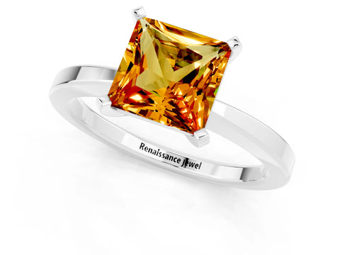 White gold Princess Cut Citrine Solitaire Engagement Ring with Classic Band and Four-Prong Setting_25