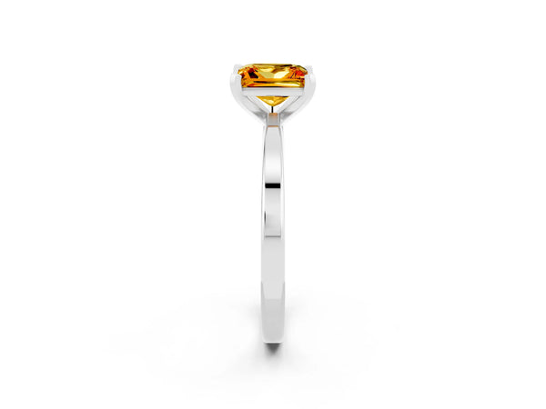 Platinum Princess Cut Citrine Solitaire Engagement Ring with Classic Band and Four-Prong Setting