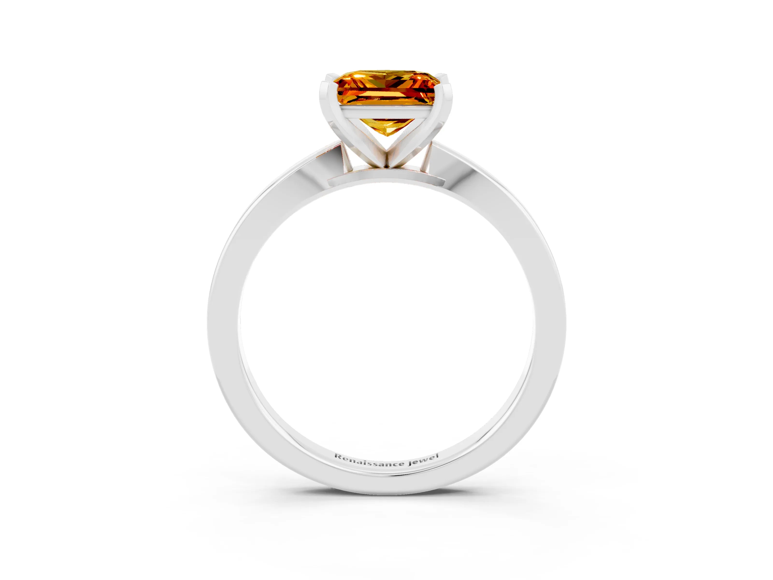 White gold Princess Cut Citrine Solitaire Engagement Ring with Classic Band and Four-Prong Setting_27