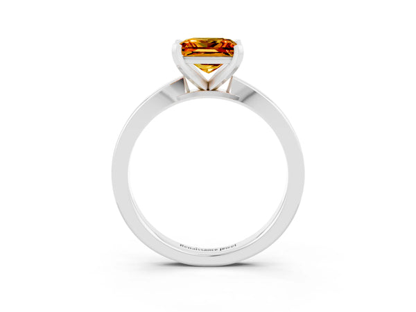 Silver Princess Cut Citrine Solitaire Engagement Ring with Classic Band and Four-Prong Setting