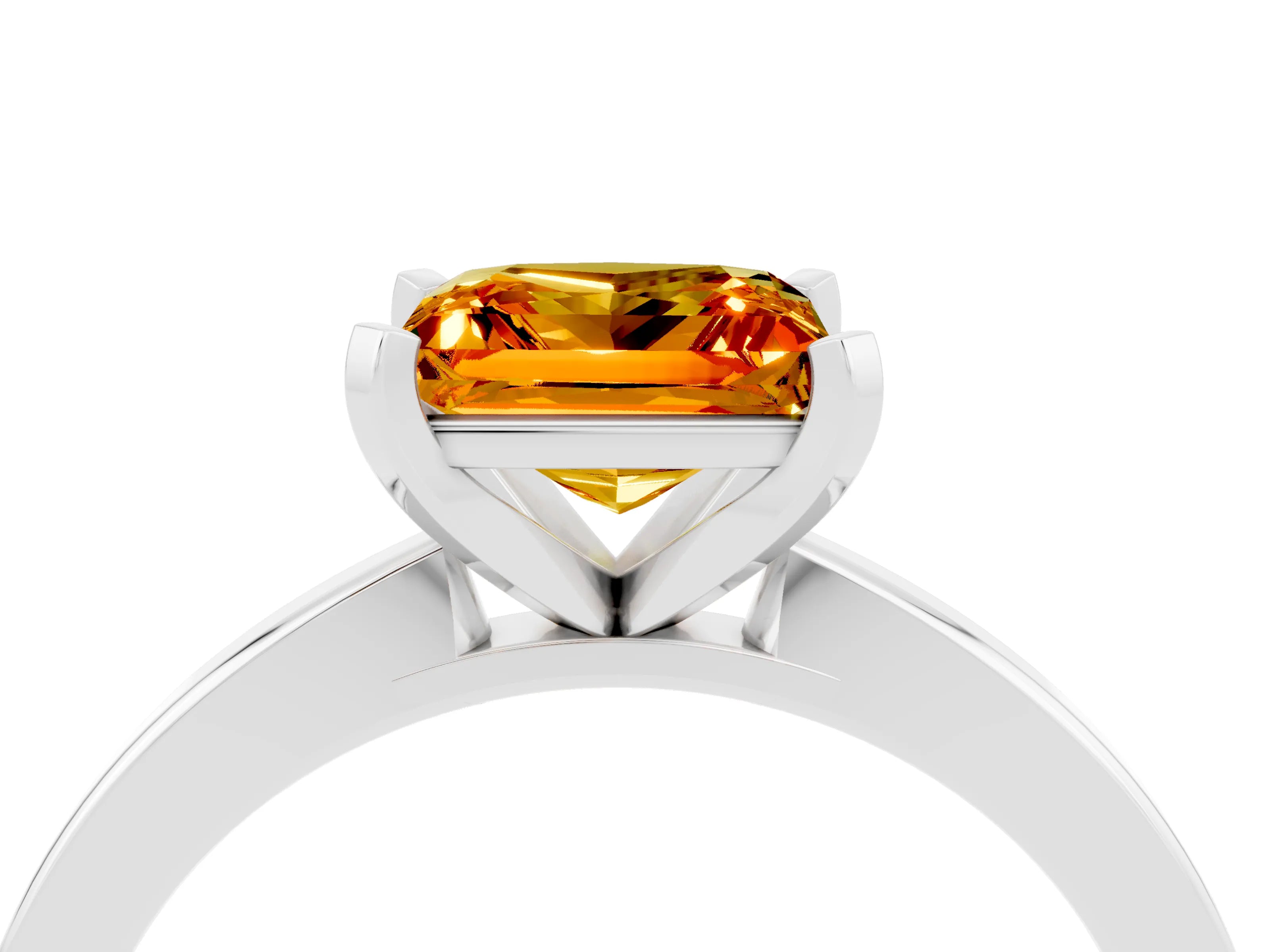 White gold Princess Cut Citrine Solitaire Engagement Ring with Classic Band and Four-Prong Setting_28