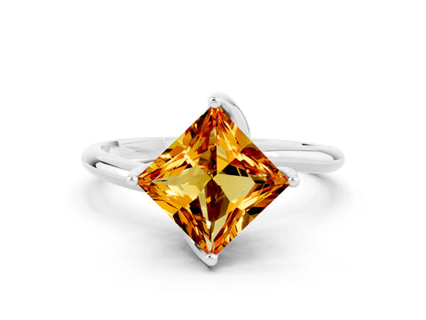 White gold Princess Cut Citrine Solitaire Engagement Ring with Four-Prong Setting and Classic Band_12