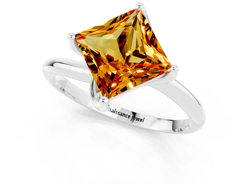 White gold Princess Cut Citrine Solitaire Engagement Ring with Four-Prong Setting and Classic Band_13
