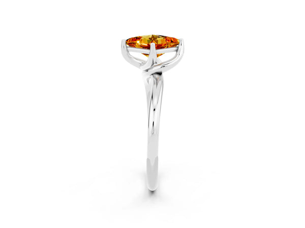 Platinum Princess Cut Citrine Solitaire Engagement Ring with Four-Prong Setting and Classic Band