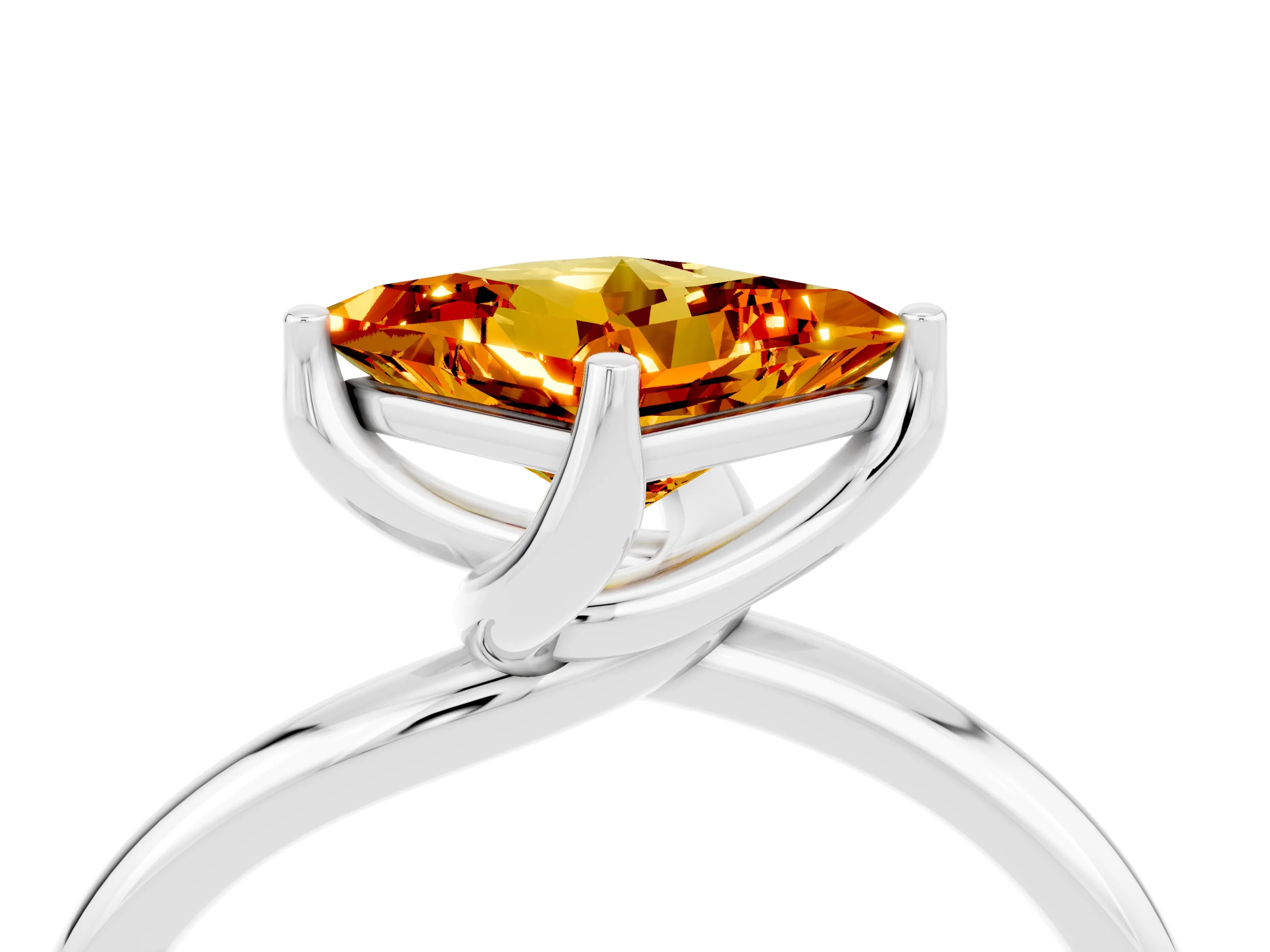White gold Princess Cut Citrine Solitaire Engagement Ring with Four-Prong Setting and Classic Band_16