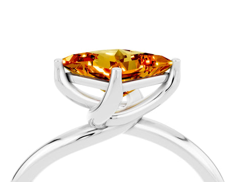 White gold Princess Cut Citrine Solitaire Engagement Ring with Four-Prong Setting and Classic Band_16