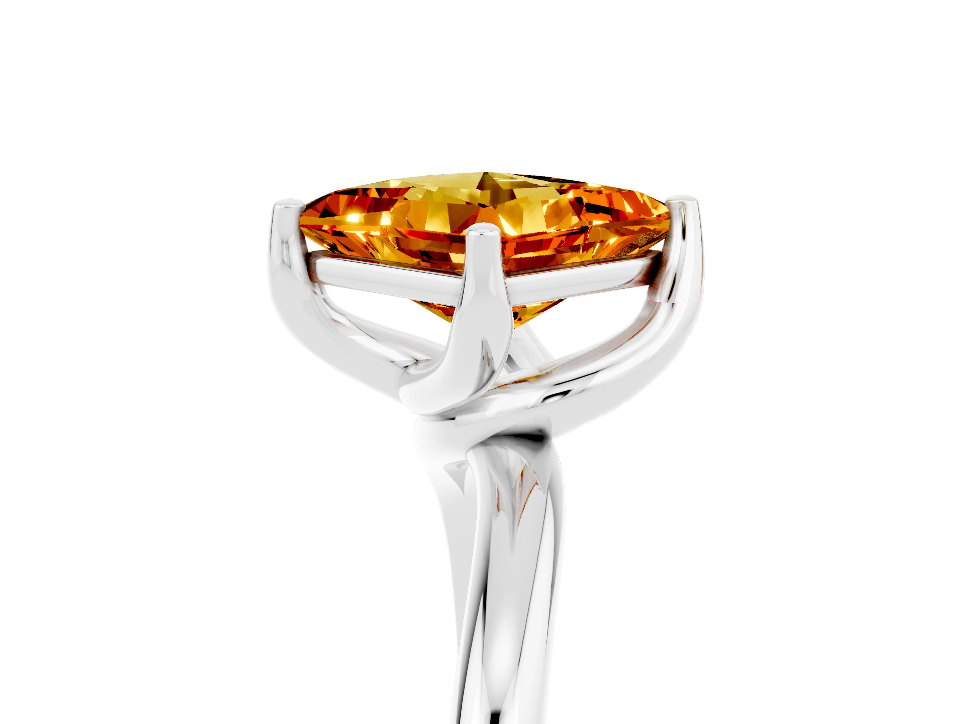White gold Princess Cut Citrine Solitaire Engagement Ring with Four-Prong Setting and Classic Band_17
