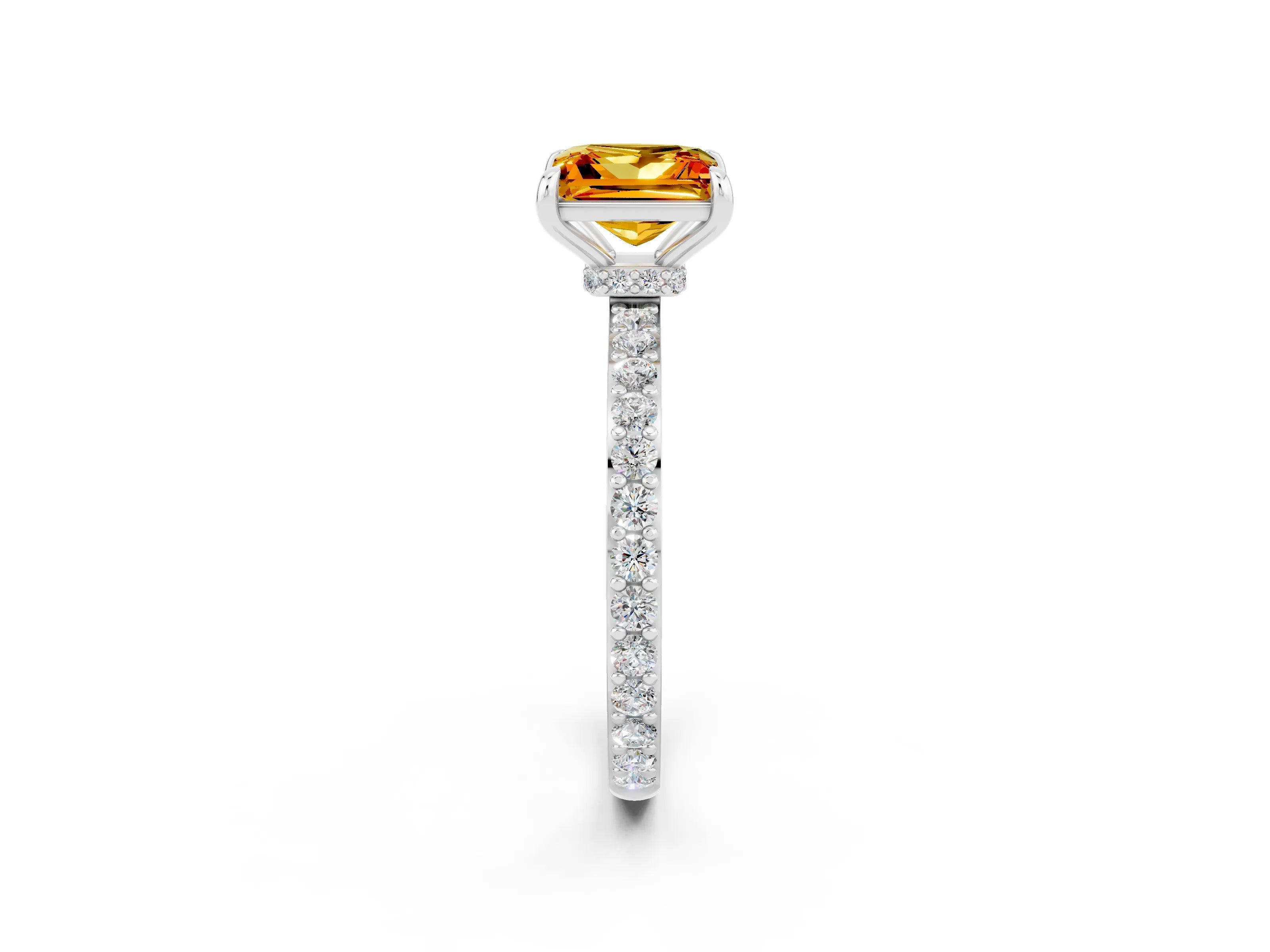 White gold Princess Cut Citrine Solitaire Engagement Ring with Pavé Band and Four-Prong Setting_2