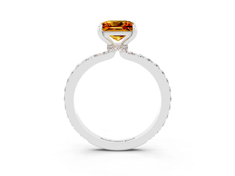 White gold Princess Cut Citrine Solitaire Engagement Ring with Pavé Band and Four-Prong Setting_3