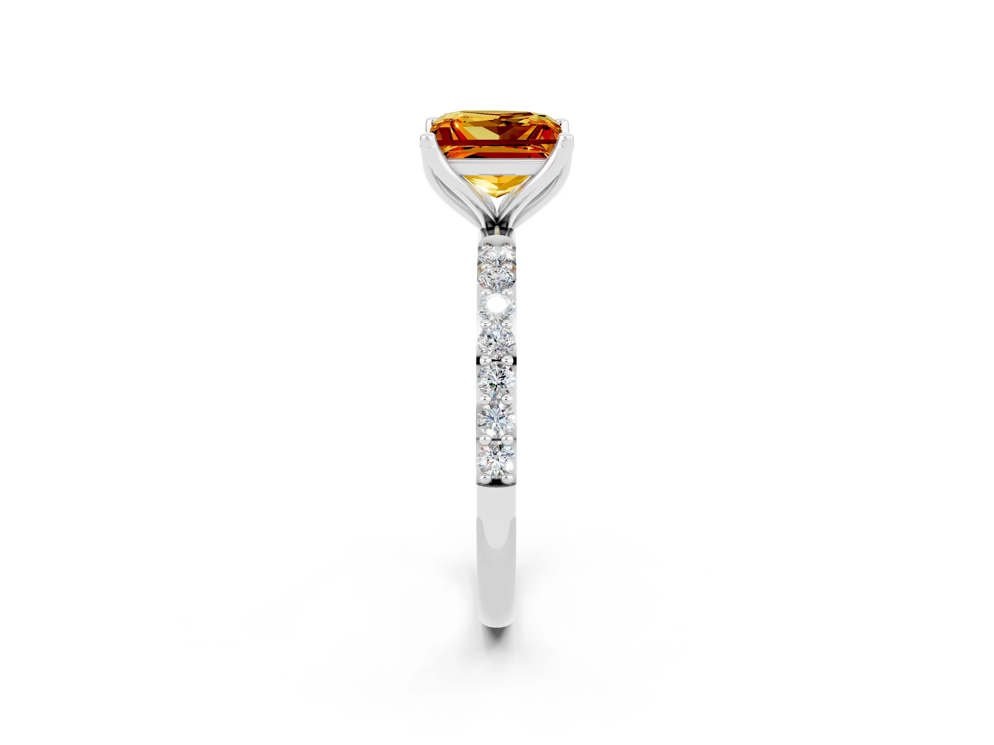 White gold Princess Cut Citrine Solitaire Engagement Ring with Pavé Band and Prong Setting_2