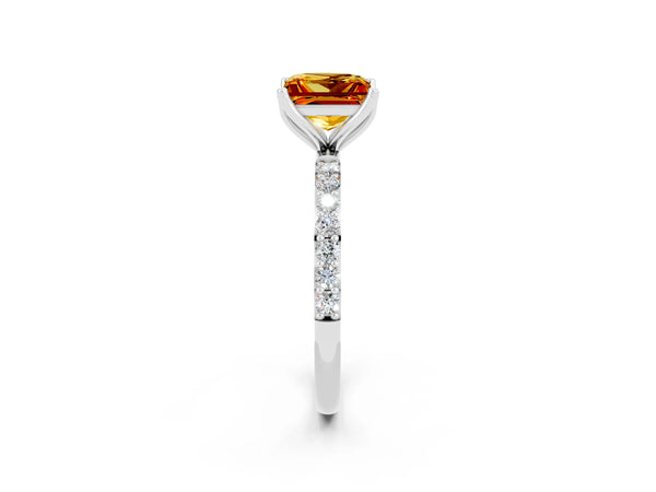 White gold Princess Cut Citrine Solitaire Engagement Ring with Round  Pavé Band and Prong Setting