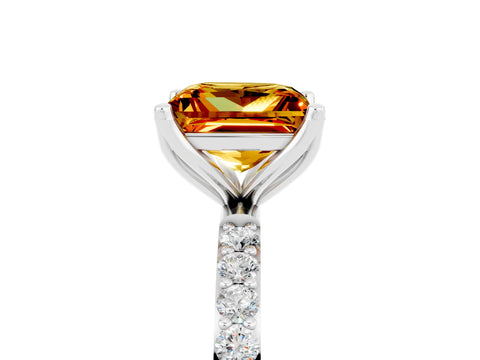 White gold Princess Cut Citrine Solitaire Engagement Ring with Pavé Band and Prong Setting_5