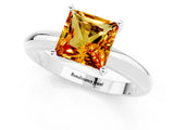 White gold Princess Cut Citrine Solitaire Engagement Ring with Round Band and Four-Prong Setting_1