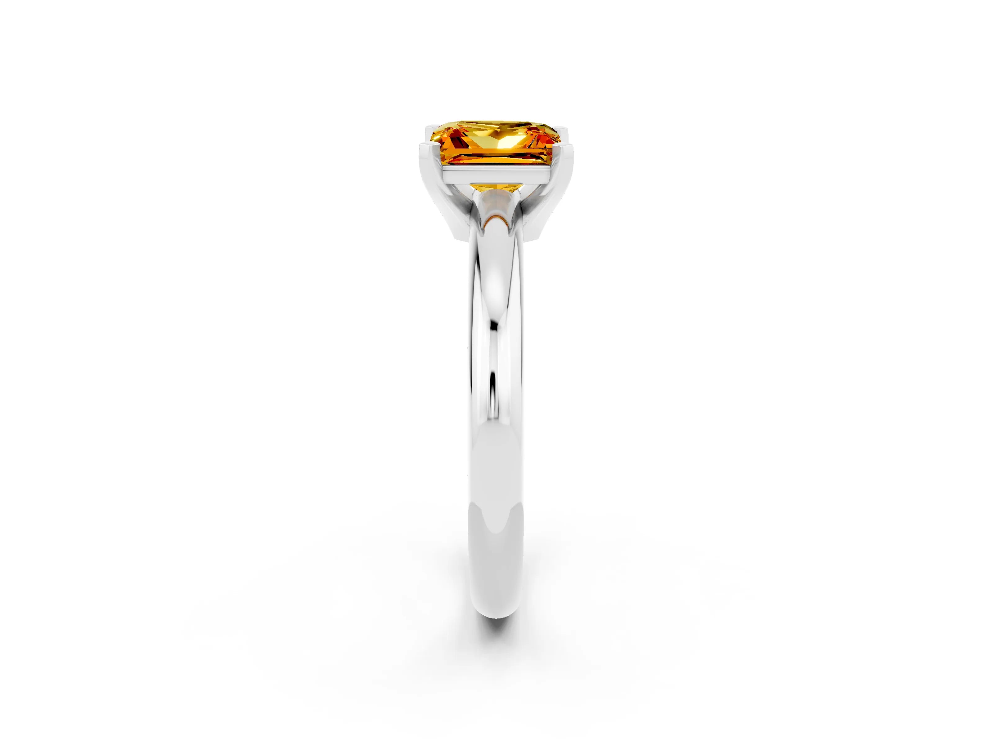White gold Princess Cut Citrine Solitaire Engagement Ring with Round Band and Four-Prong Setting_2