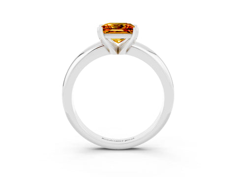 White gold Princess Cut Citrine Solitaire Engagement Ring with Round Band and Four-Prong Setting_3