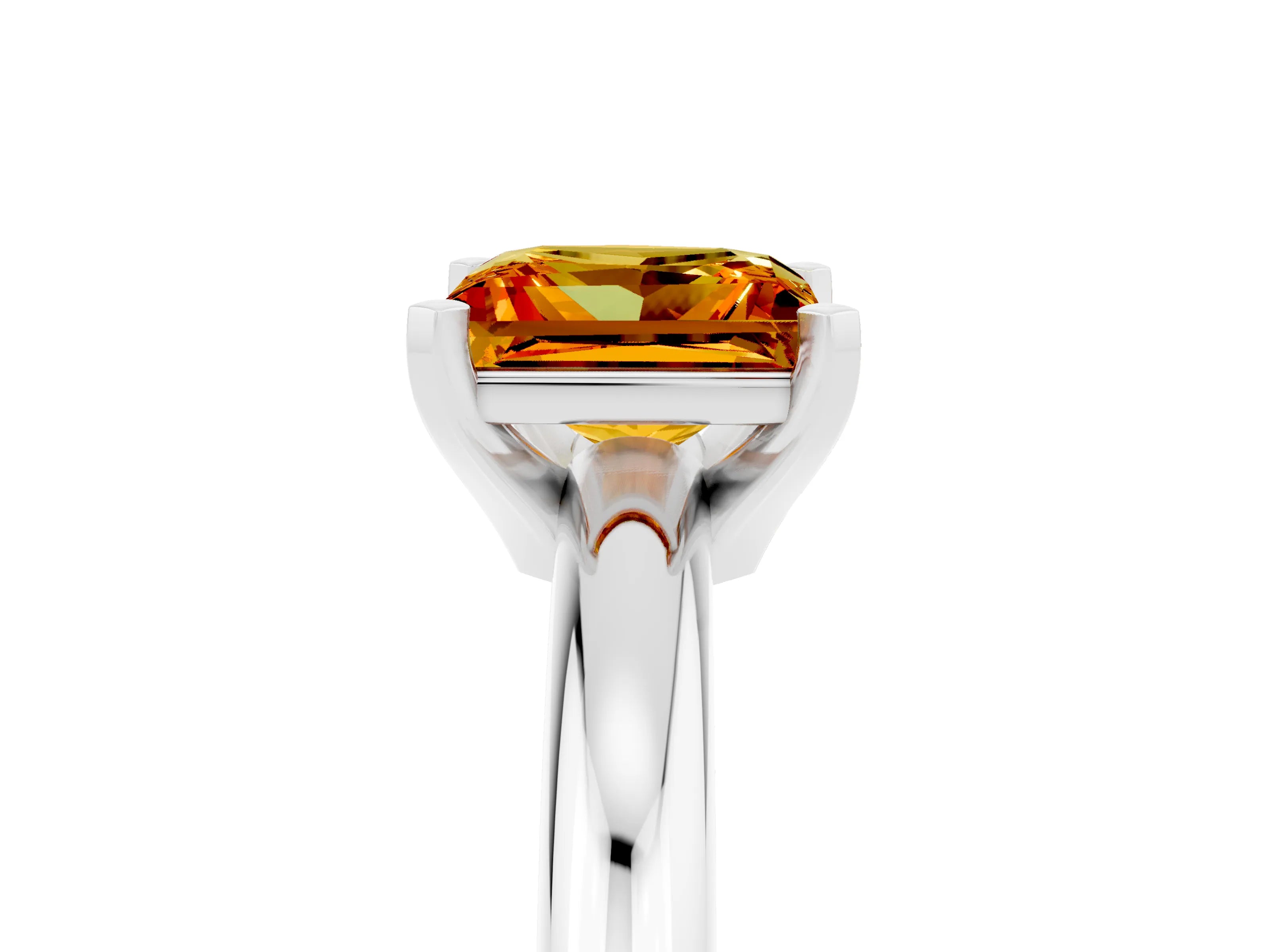 White gold Princess Cut Citrine Solitaire Engagement Ring with Round Band and Four-Prong Setting_5