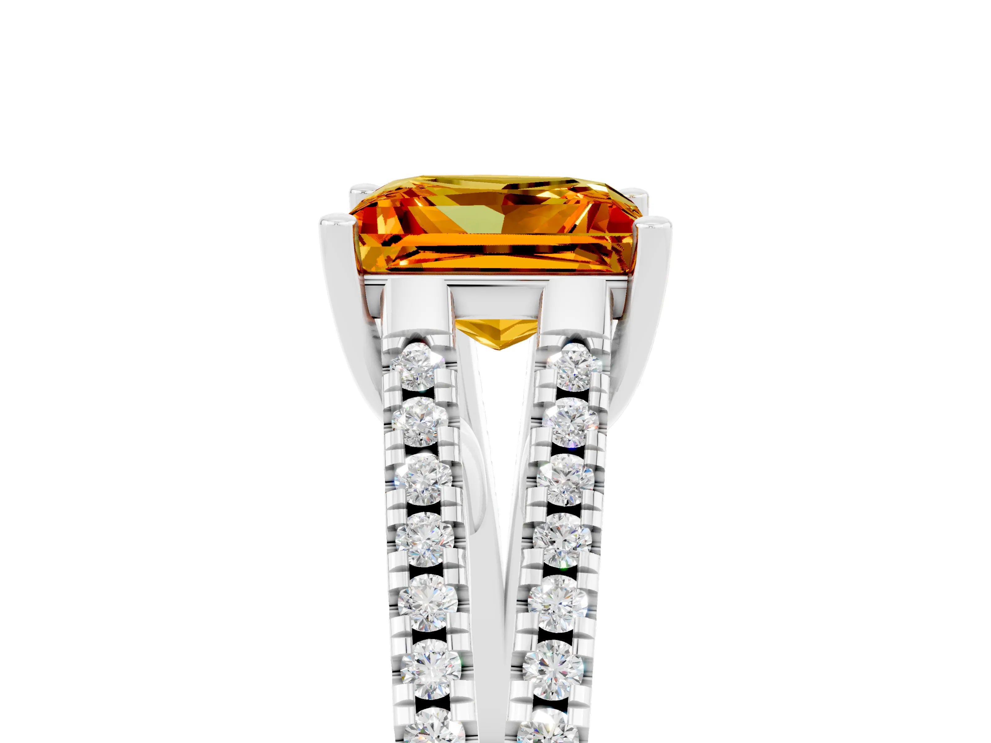 White gold Princess Cut Citrine Solitaire Engagement Ring with Split Shank Pavé Band_5