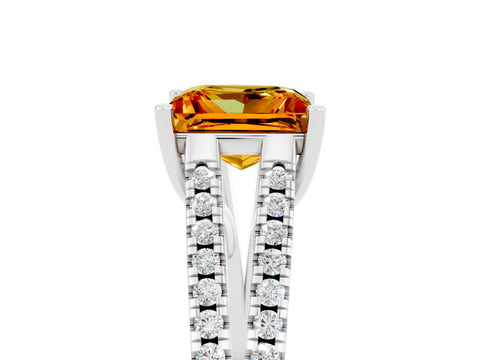 White gold Princess Cut Citrine Solitaire Engagement Ring with Split Shank Pavé Band_5