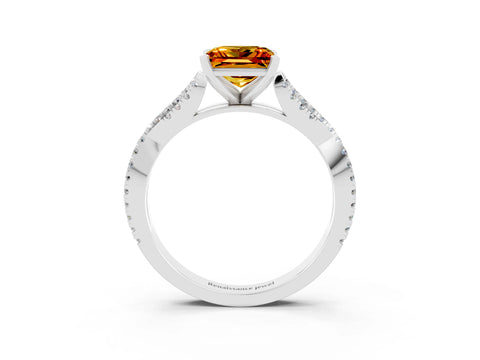 White gold Princess Cut Citrine Solitaire Engagement Ring with Twisted Pavé Band and Four-Prong Setting_15