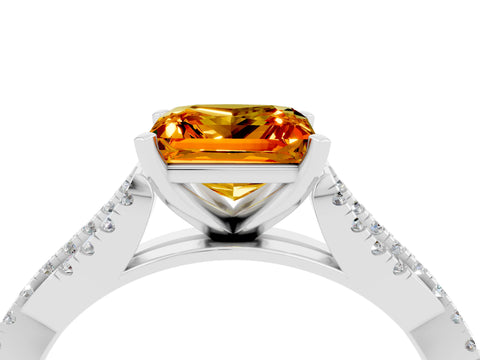 White gold Princess Cut Citrine Solitaire Engagement Ring with Twisted Pavé Band and Four-Prong Setting_16