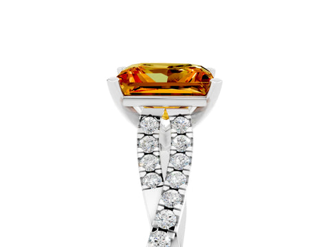 White gold Princess Cut Citrine Solitaire Engagement Ring with Twisted Pavé Band and Four-Prong Setting_17