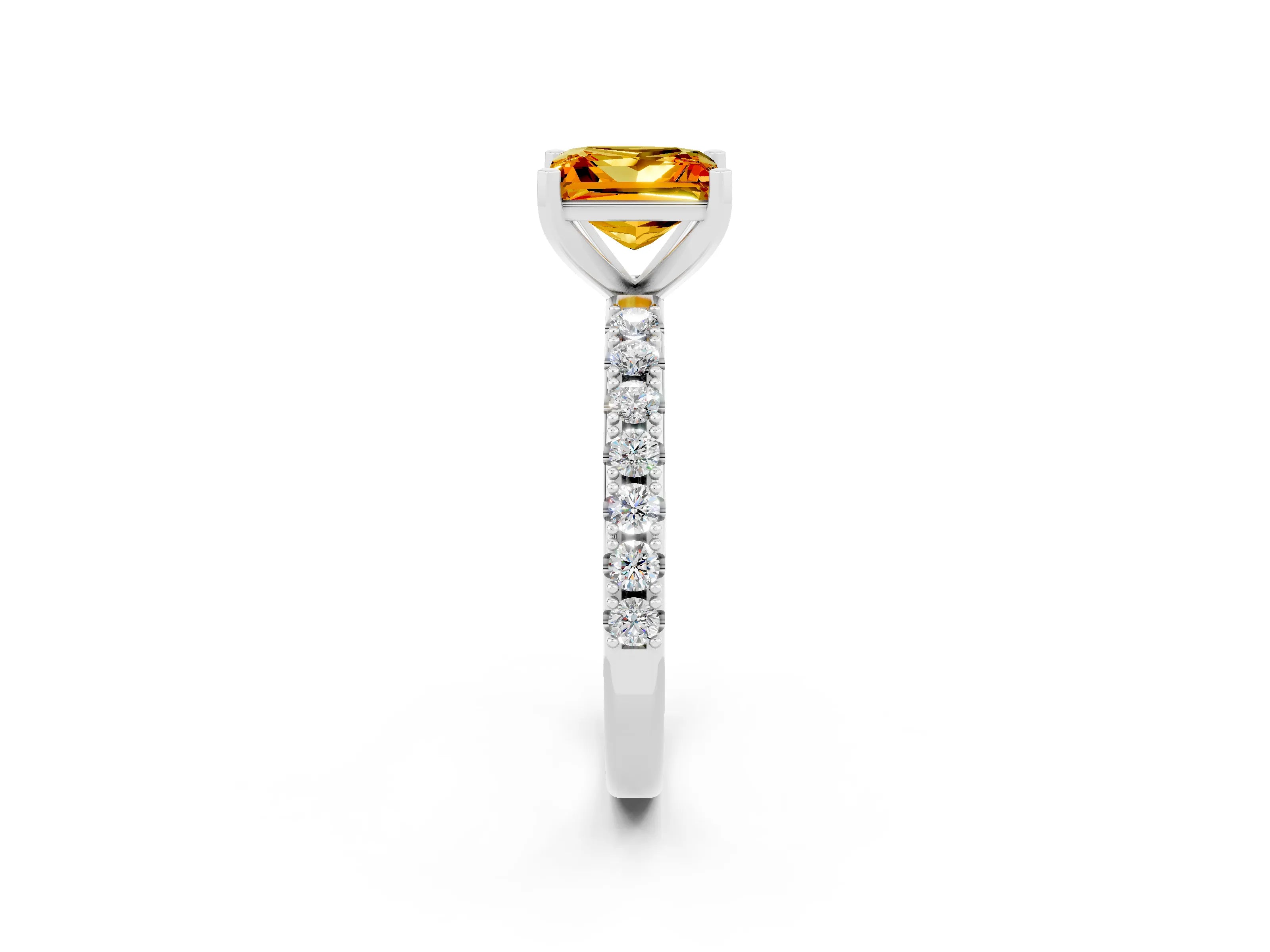 White gold Princess Cut Citrine Solitaire Pavé Band with Four-Prong Setting_2
