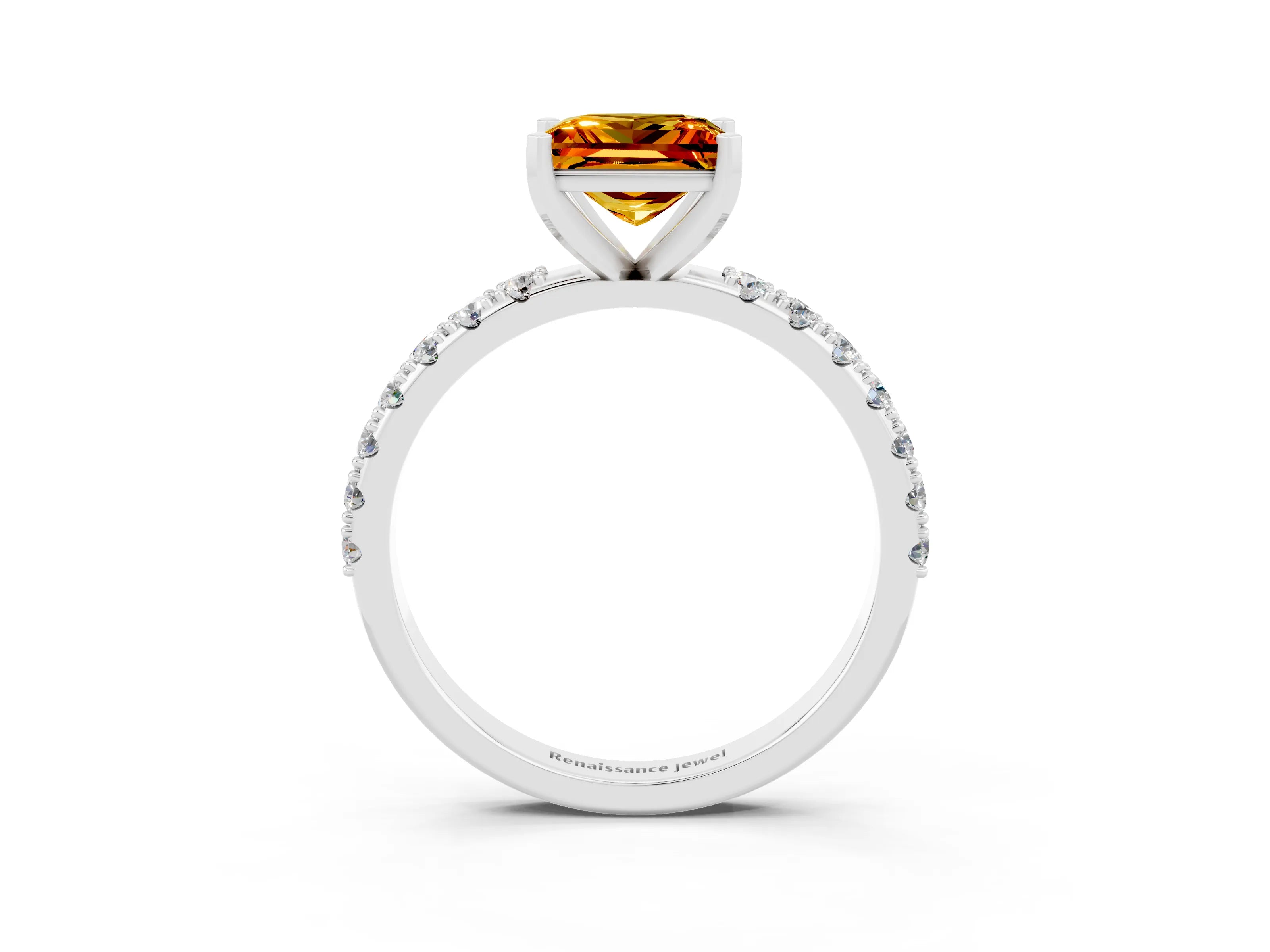 White gold Princess Cut Citrine Solitaire Pavé Band with Four-Prong Setting_3