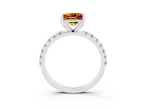 White gold Princess Cut Citrine Solitaire Pavé Band with Four-Prong Setting_3