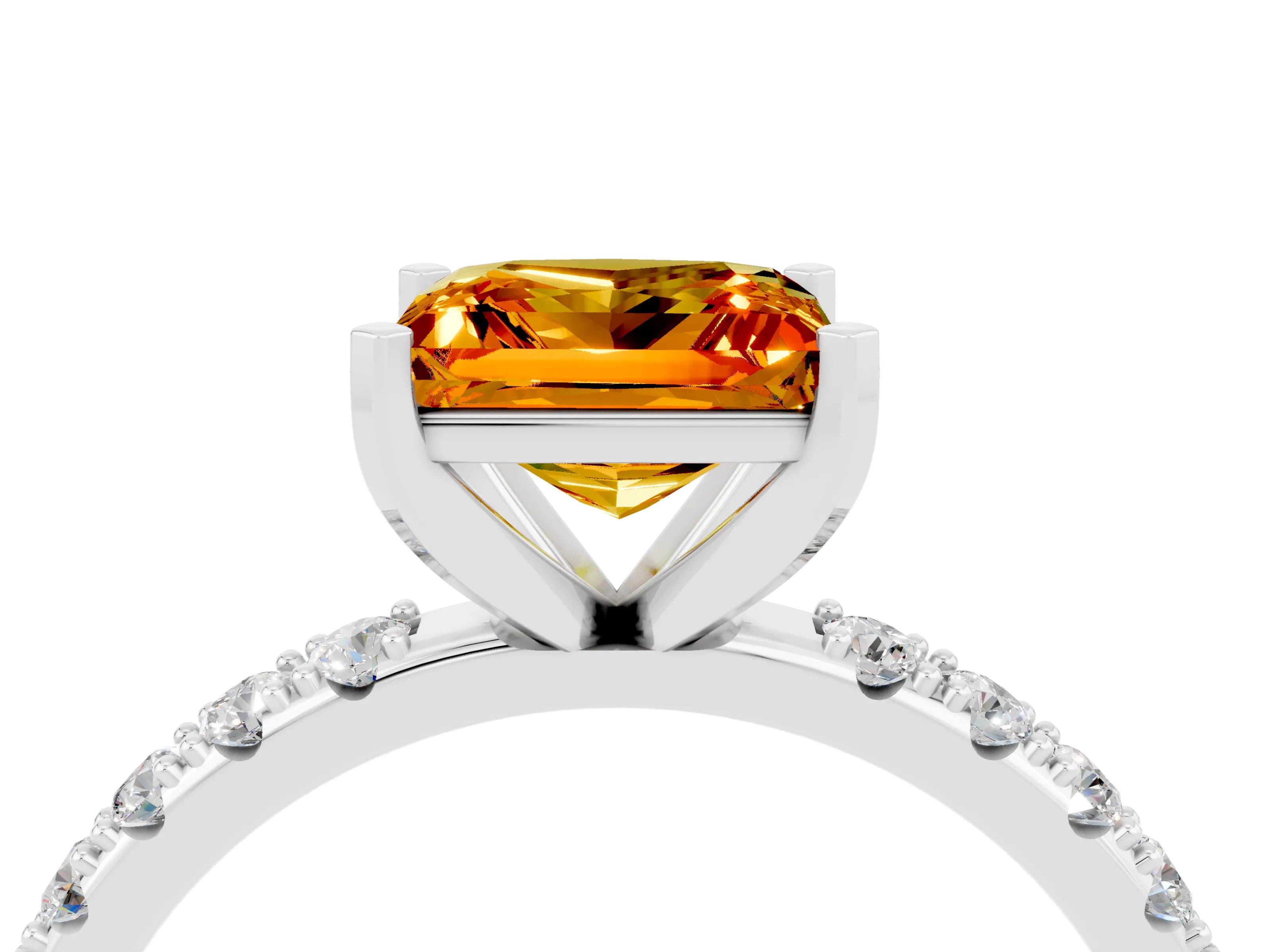 White gold Princess Cut Citrine Solitaire Pavé Band with Four-Prong Setting_4