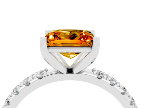 White gold Princess Cut Citrine Solitaire Pavé Band with Four-Prong Setting_4