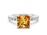 White gold Princess Cut Citrine Solitaire Pavé Band with Four-Prong Setting