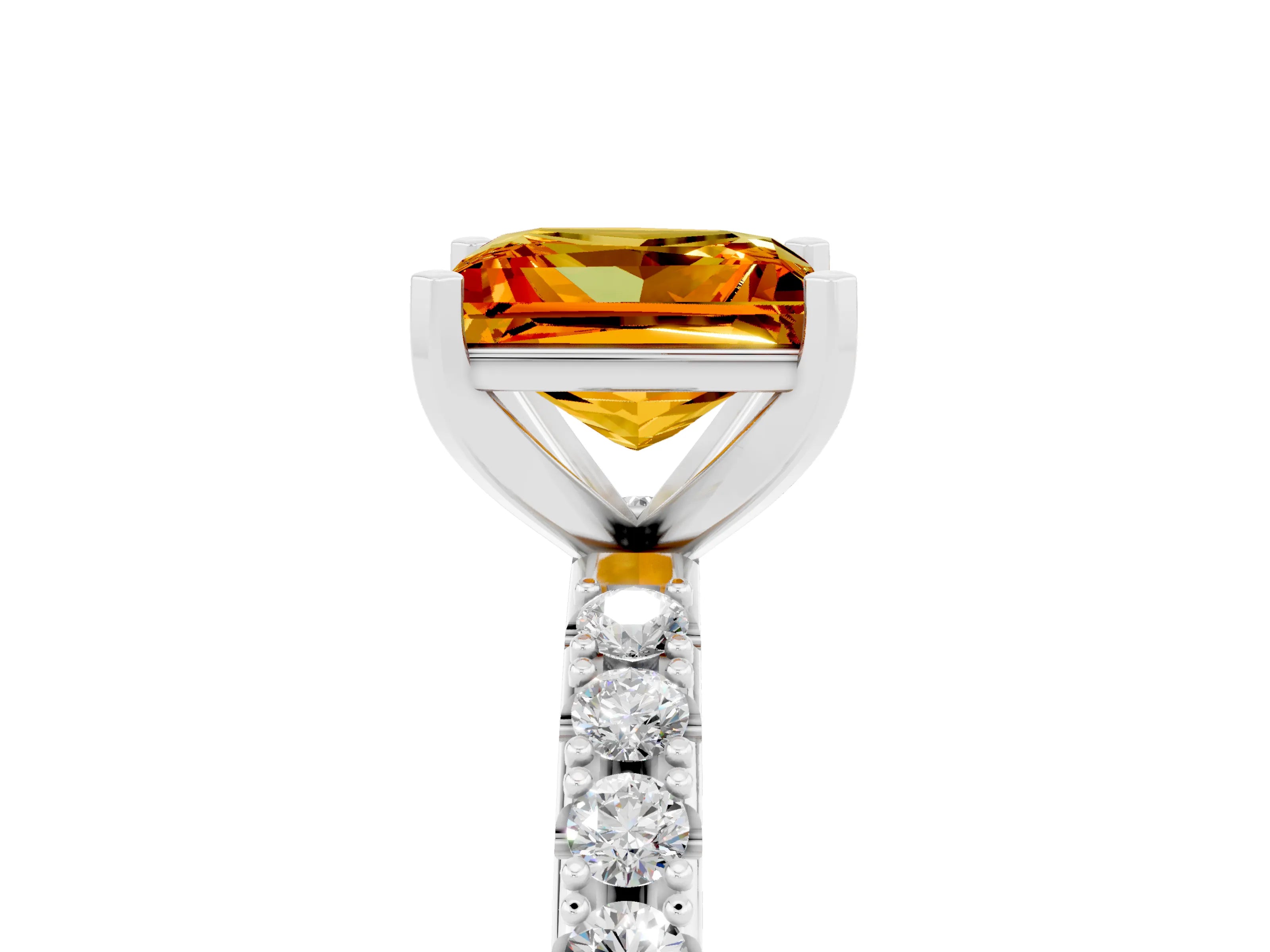 White gold Princess Cut Citrine Solitaire Pavé Band with Four-Prong Setting_5