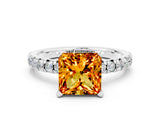 White gold Princess Cut Citrine Solitaire Pavé Engagement Ring with Round Band and Prong Setting_13