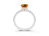 White gold Princess Cut Citrine Solitaire Pavé Engagement Ring with Round Band and Prong Setting_16