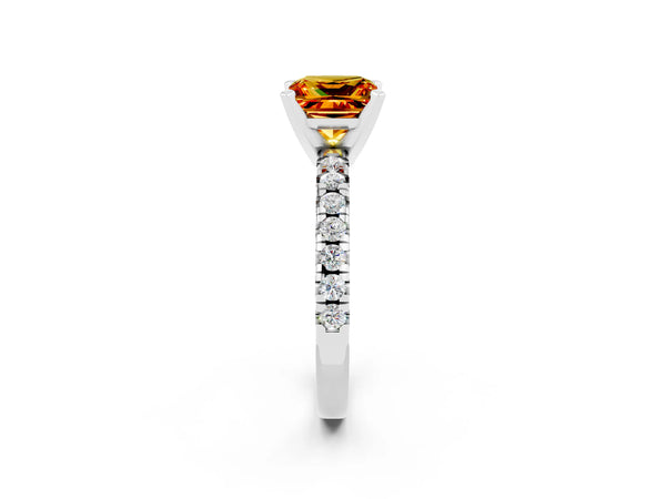 Silver Princess Cut Citrine Solitaire Pavé Engagement Ring with Round Band and Prong Setting