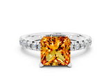 White gold Princess Cut Citrine Solitaire Pavé Engagement Ring with Round Band and Prong Setting_72