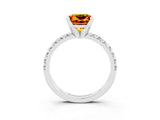 White gold Princess Cut Citrine Solitaire Pavé Engagement Ring with Round Band and Prong Setting_75
