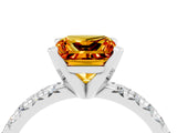 White gold Princess Cut Citrine Solitaire Pavé Engagement Ring with Round Band and Prong Setting_76