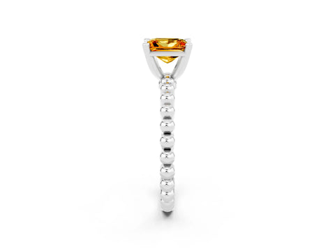 White gold Princess Cut Citrine Solitaire Ring with Beaded Band and Prong Setting_2