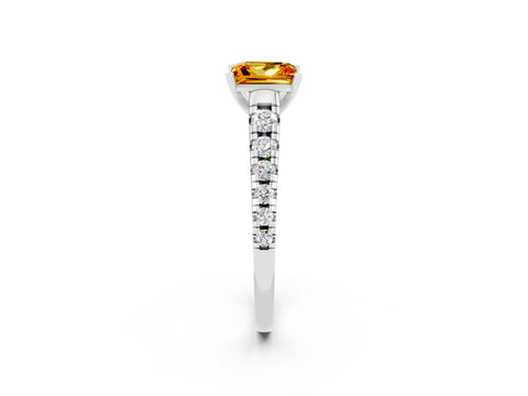 White gold Princess Cut Citrine Solitaire Ring with Cathedral Setting and Pavé Band_2