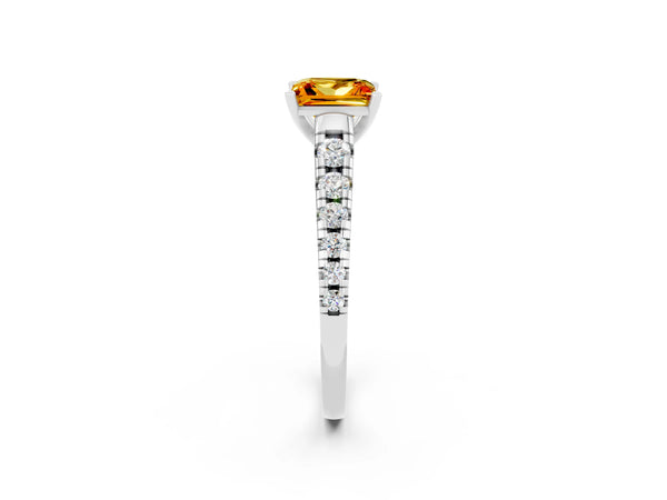 White gold Princess Cut Citrine Cathedral Solitaire Ring with Round  Pavé Band