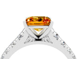 White gold Princess Cut Citrine Solitaire Ring with Cathedral Setting and Pavé Band_4