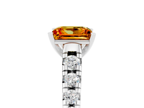 White gold Princess Cut Citrine Solitaire Ring with Cathedral Setting and Pavé Band_5