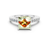 White gold Princess Cut Citrine Solitaire Ring with Crossover Gallery and Round  Pavé Band_12