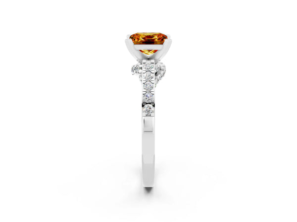Silver Princess Cut Citrine Solitaire Ring with Crossover Gallery and Round  Pavé Band